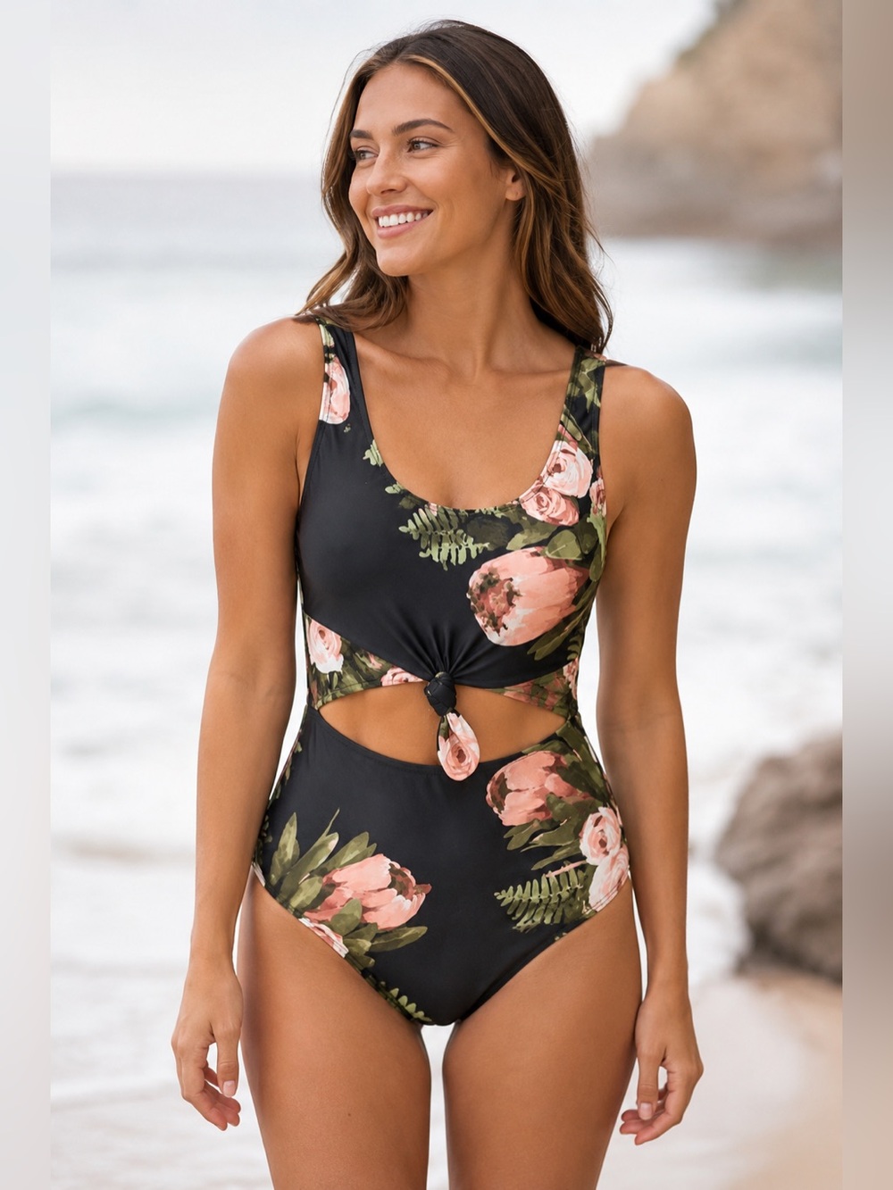 Albion Fit Maria One-Piece Swimsuit Carolina Floral Open Front NWT Size Small